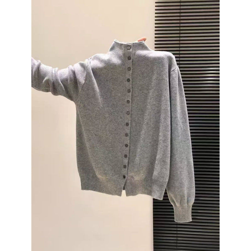 Lazy Style Small Stand Collar Knit Cardigan for Women