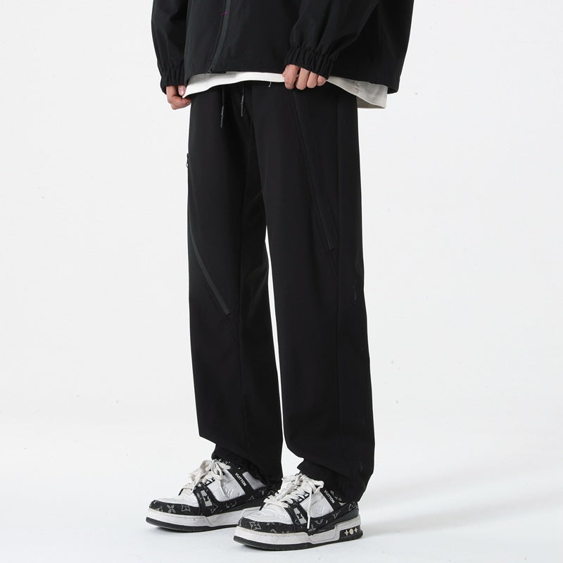 Style Rugged Zipper Hiking Cargo Pants for Men, Spring and Autumn Fashion Outdoor Water-Resistant Loose Casual Trousers