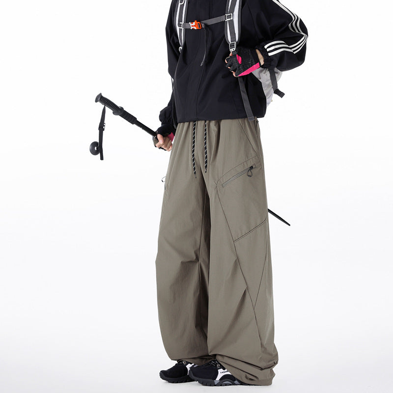 Workwear Pants Men Spring Autumn Trendy Brand Pleated Patchwork Youth Loose Wide Leg Casual Long Pants