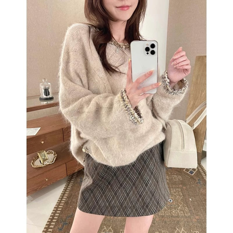 Round neck pullover sweater women's top