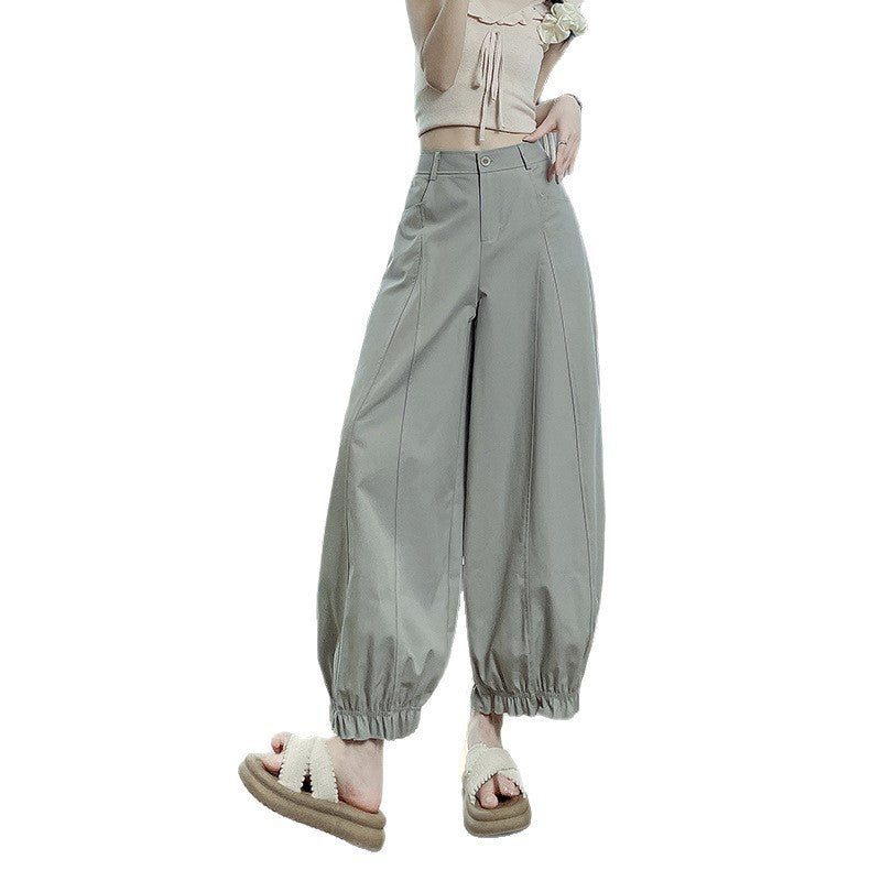 Flared Ankle-Length Pants for Women, Loose Fit, High Waist, Flowy Wide Leg Lantern Pants, Lightweight Summer Style