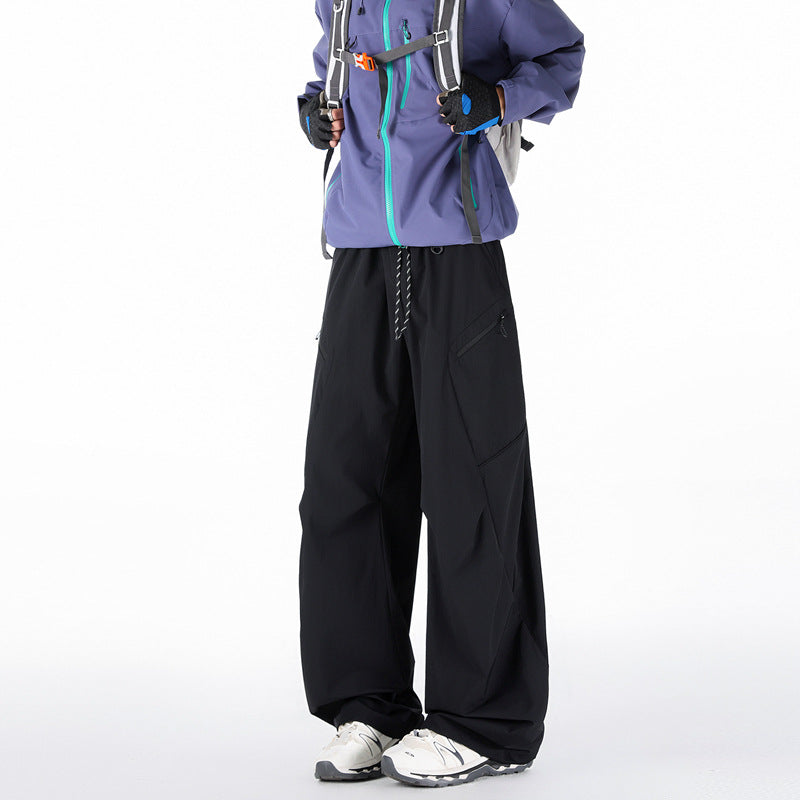 Workwear Pants Men Spring Autumn Trendy Brand Pleated Patchwork Youth Loose Wide Leg Casual Long Pants