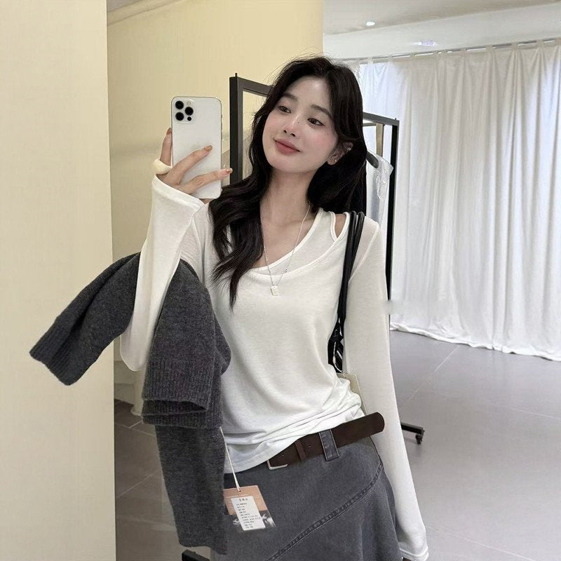 Women's Faux Layered Long Sleeve T-Shirt Top