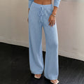 Pants for Women, Woven Drawstring Tie Waist Sweater Pants, Straight Leg Wide Leg Trousers