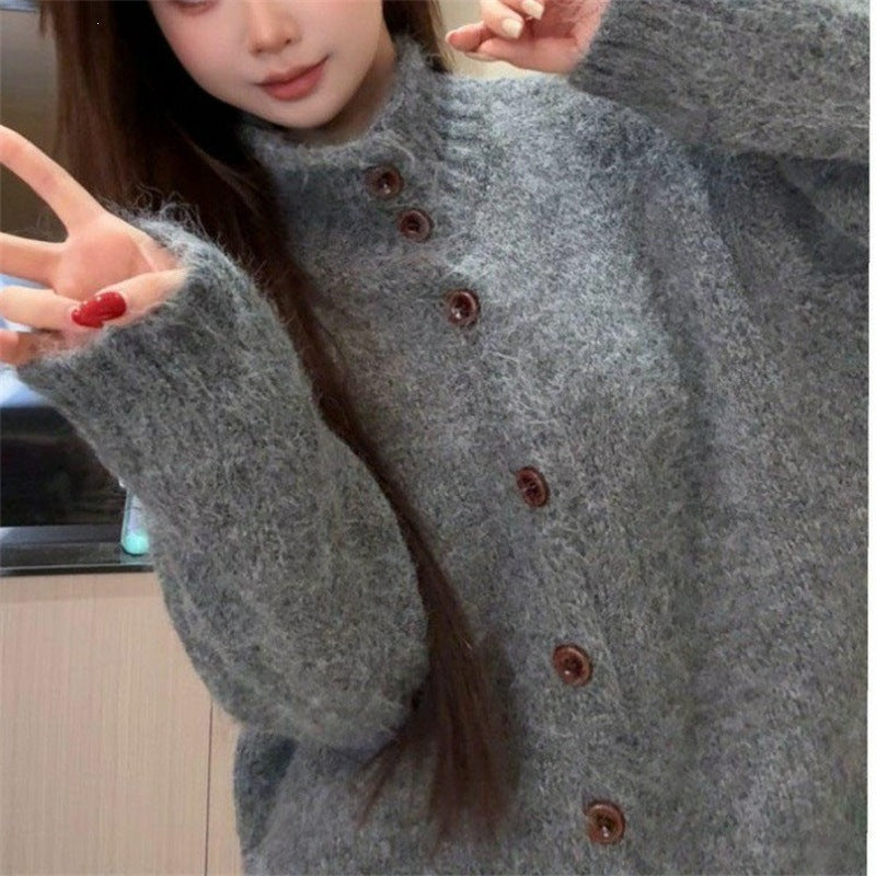 Solid color sweater jacket for women in autumn and winter