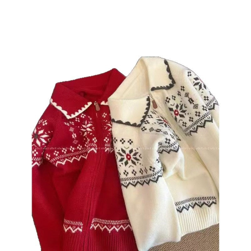 Polo collar zipper loose sweater jacket