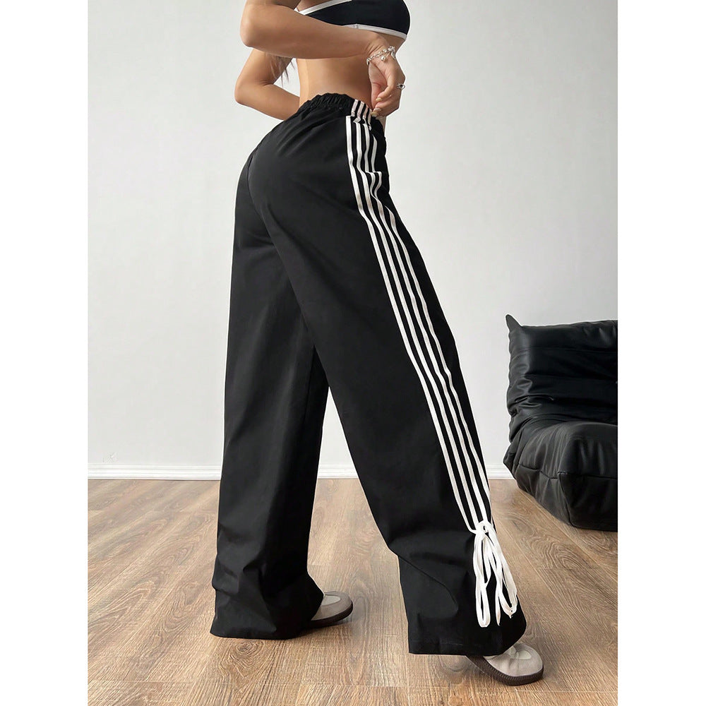 Fashion Casual Color-Block Wide-Leg Pants for Women High-Waisted Loose Fit Spring Style