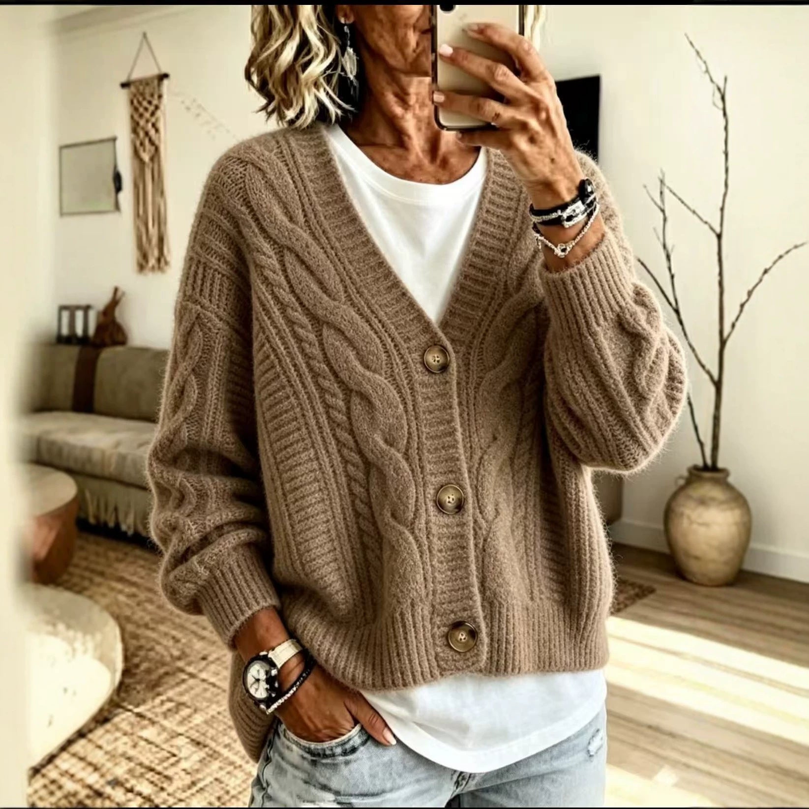 Top retro Fried Dough Twists cardigan coat women