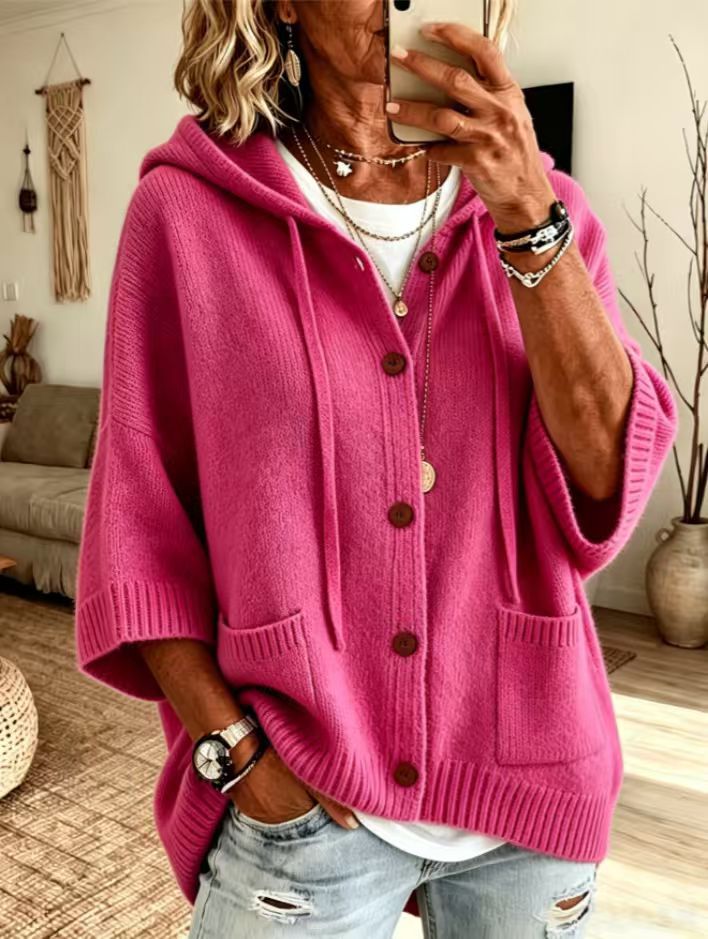 Hooded sweater cardigan solid color casual jacket for women