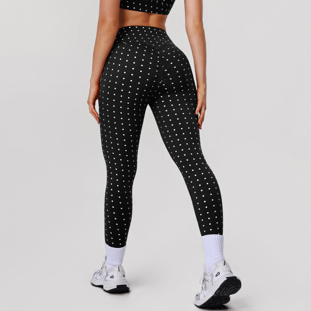 High Waist Elastic Silver Dot Yoga Pants for Women, Butt-Lifting Fitted Leggings, Outdoor Running Sports 9/10th Pants