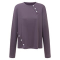 Grey purple diagonal breasted casual long sleeved top