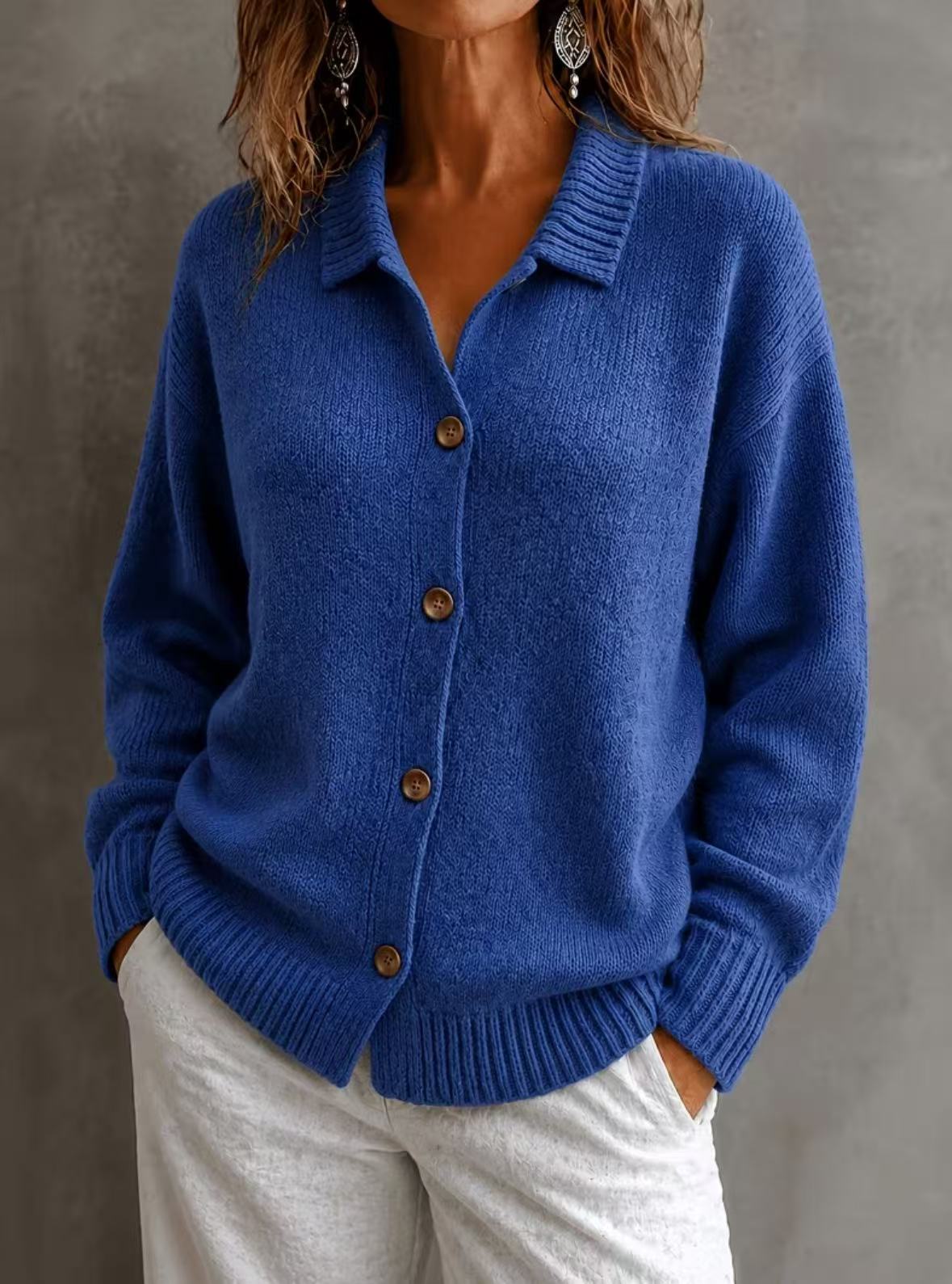 Single breasted long sleeved sweater jacket