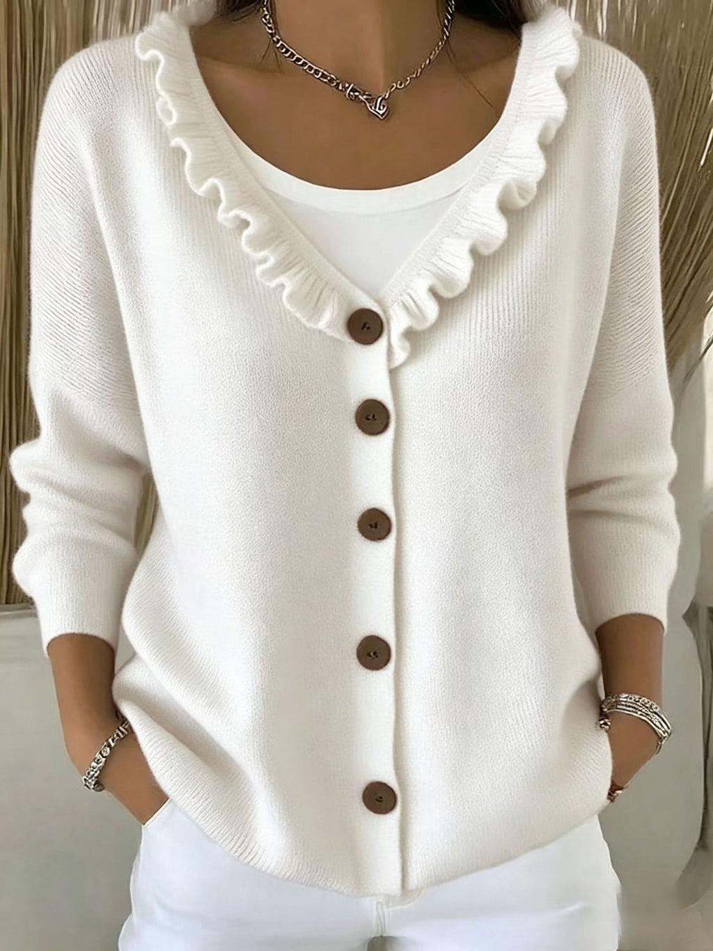 Knitted cardigan casual V-neck sweater jacket for women