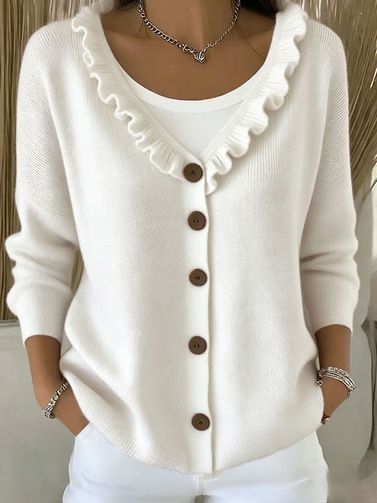 Knitted cardigan casual V-neck sweater jacket for women