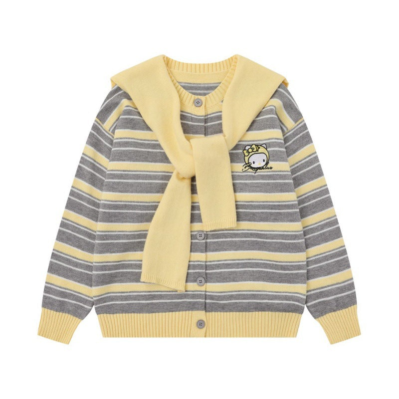 Striped button shawl jacket