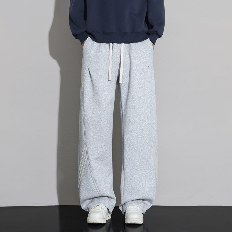 Lightweight Men's Striped  Wide-Leg Casual Pants, Quick-Dry, Loose Straight Fit, Trendy Brand Long Trousers