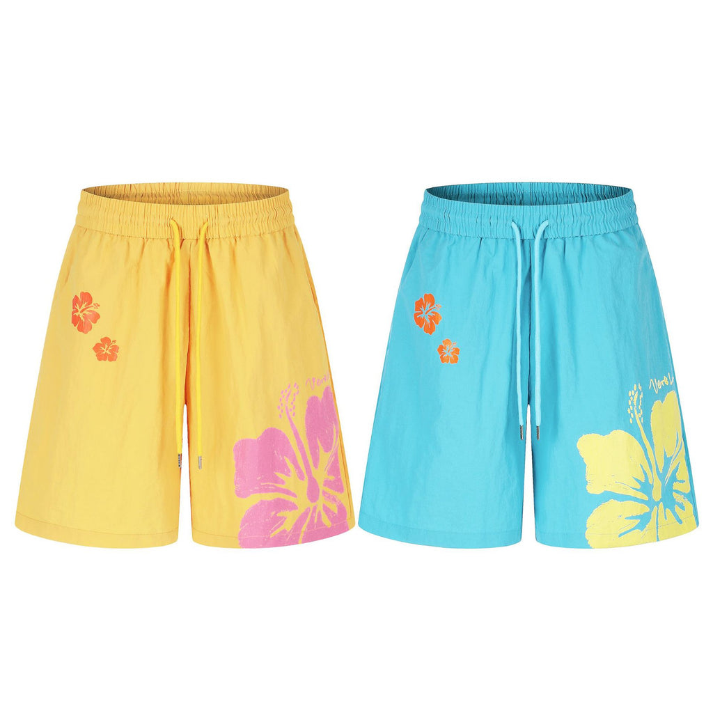 Quick-Dry Beach Shorts Hawaiian Flower Print Loose Five-Point Pants