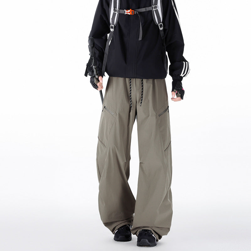 Workwear Pants Men Spring Autumn Trendy Brand Pleated Patchwork Youth Loose Wide Leg Casual Long Pants