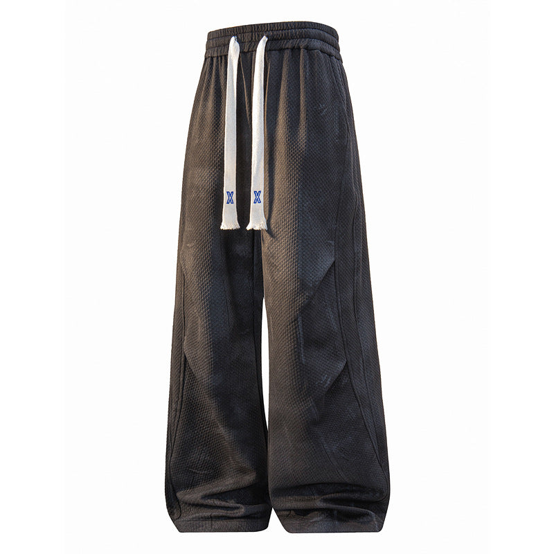 New Gradient Tie-Dye Dirty Style Casual Men's Wide-Leg Flat-Crotch Pants Heavyweight Long Trousers High
