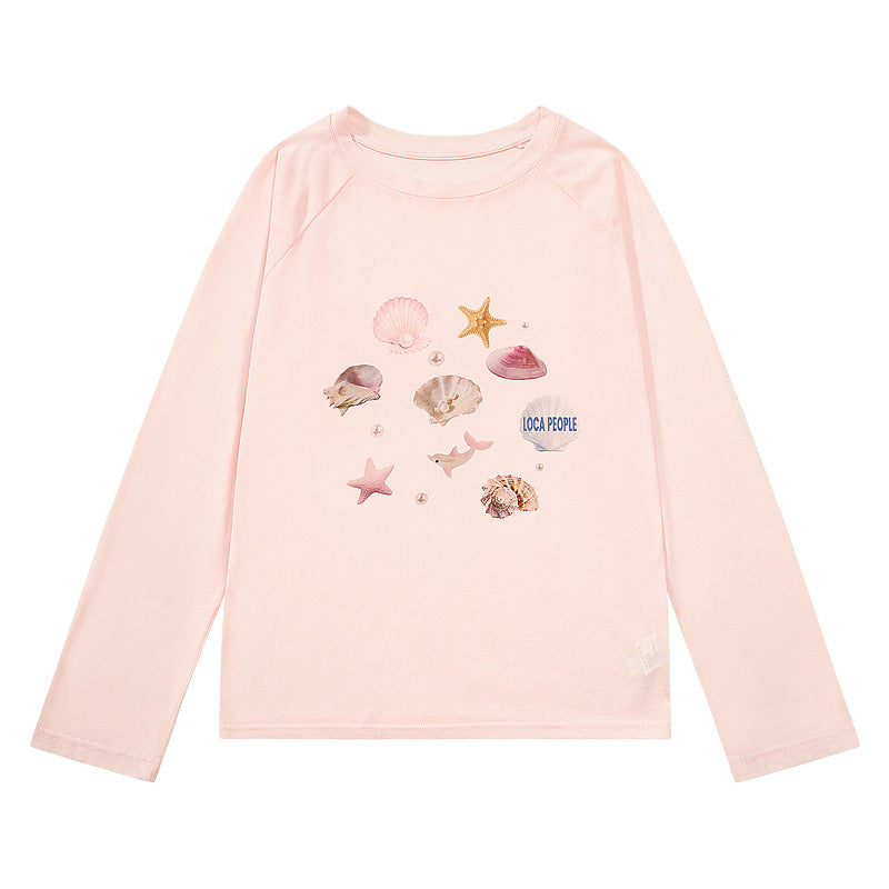 Peach Pink Shoulder Insert Round Neck Long Sleeve Top