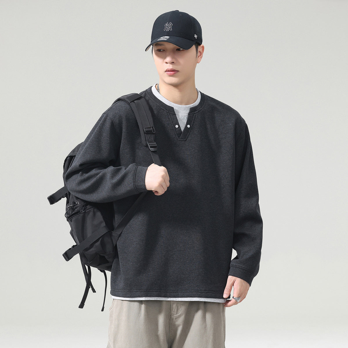 Men's  Long Sleeve Henley Layered Top