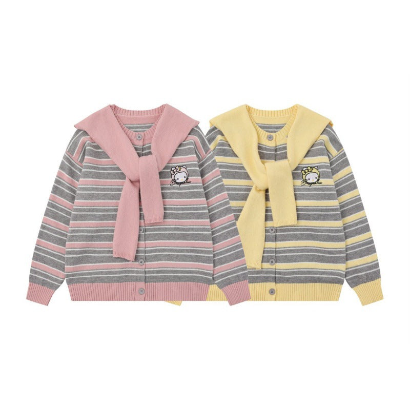 Striped button shawl jacket