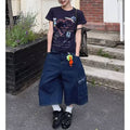 Dot Embroidered Large Pocket Seven-Eighth Denim Pants
