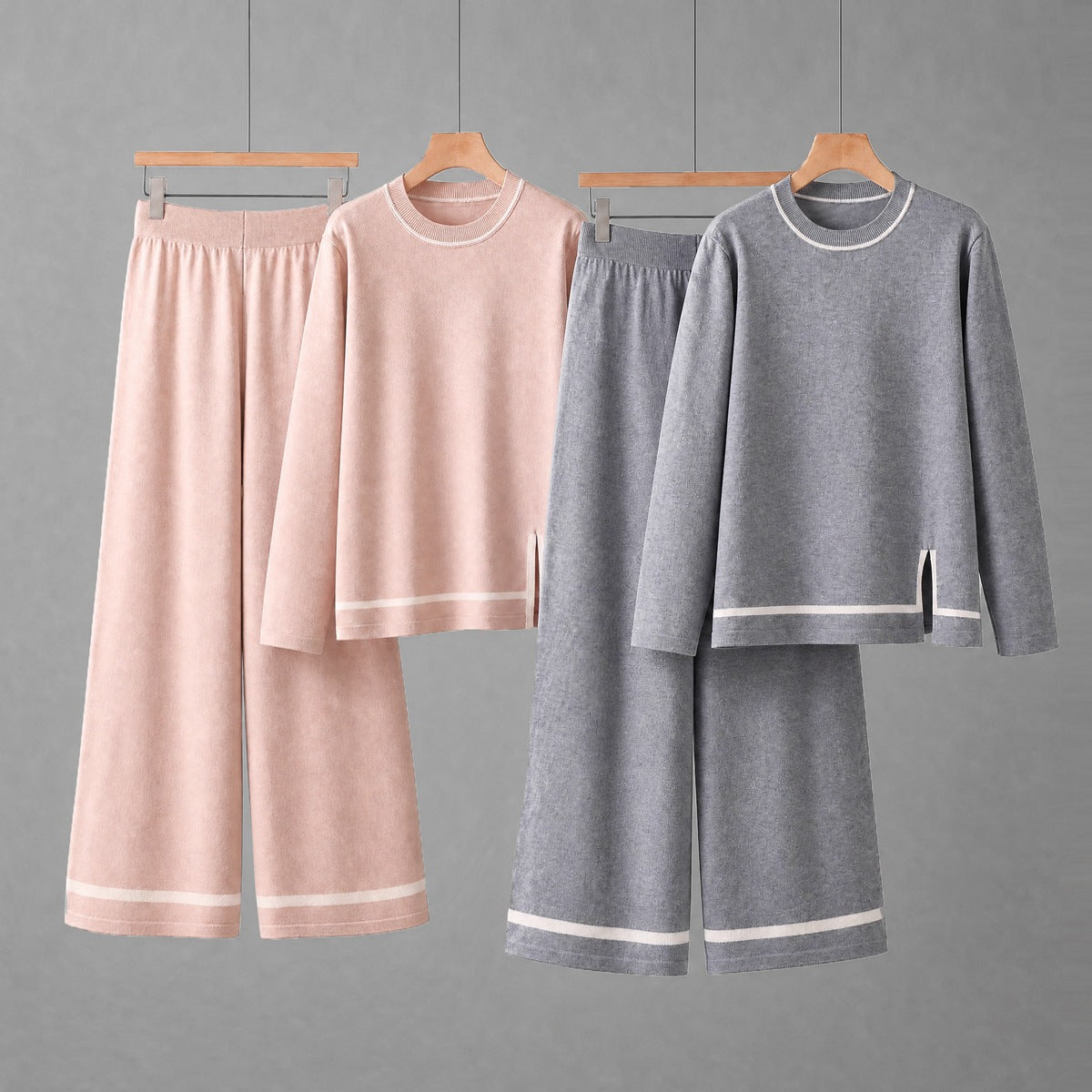 Long sleeved slit wide leg pants two-piece set for women