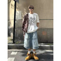Denim Shorts Men High Street Straight Leg Lumberjack Pants
