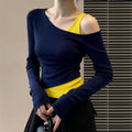 Elegant Off-Shoulder Long Sleeve Fitted Waist Women's T-Shirt