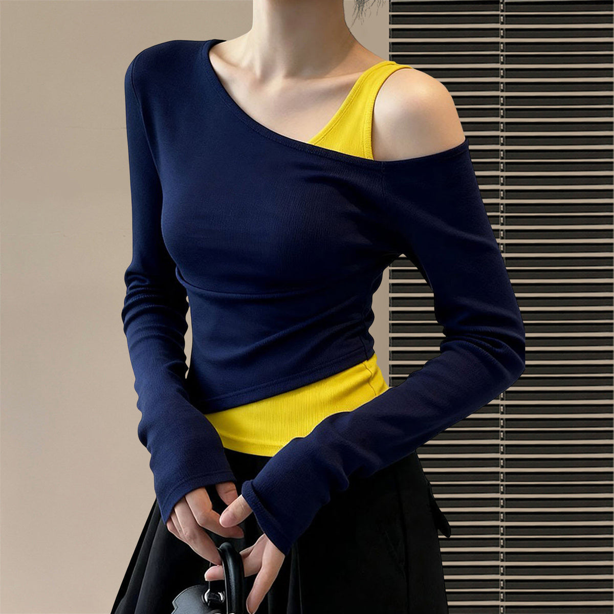 Elegant Off-Shoulder Long Sleeve Fitted Waist Women's T-Shirt