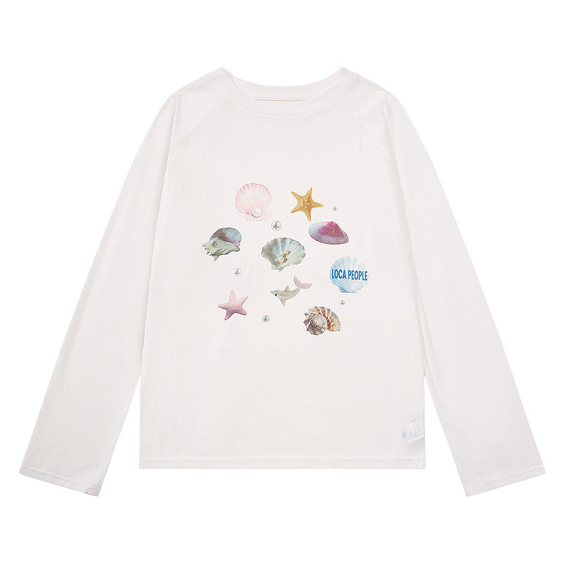 Peach Pink Shoulder Insert Round Neck Long Sleeve Top