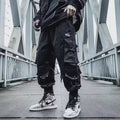 Urban Tactical Functional Style Dark Black Cool Streetwear Loose Cuffed Pants Men's Spring Autumn Fashion Long Trousers