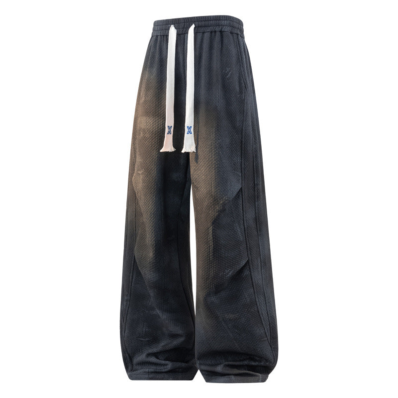 New Gradient Tie-Dye Dirty Style Casual Men's Wide-Leg Flat-Crotch Pants Heavyweight Long Trousers High
