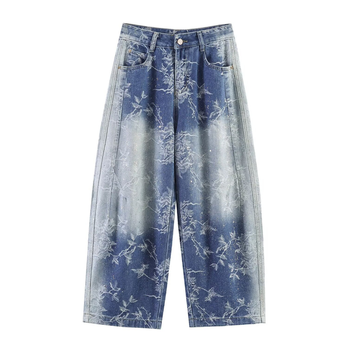 Casual non elastic jacquard shiny silver curved knife pants