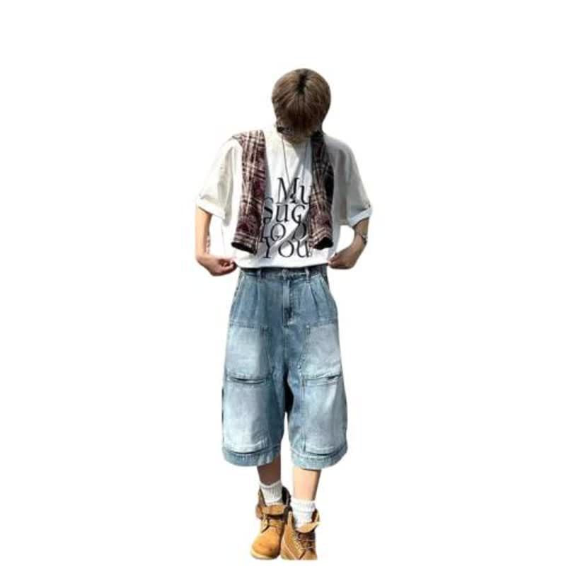 Denim Shorts Men High Street Straight Leg Lumberjack Pants