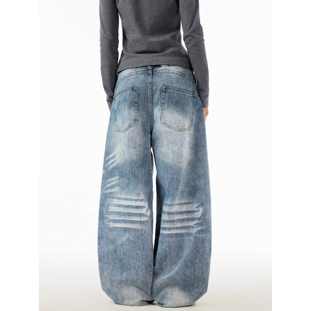 Oversized Knife-Edge Jeans, Unisex Loose Casual Wide-Leg Straight Long Pants
