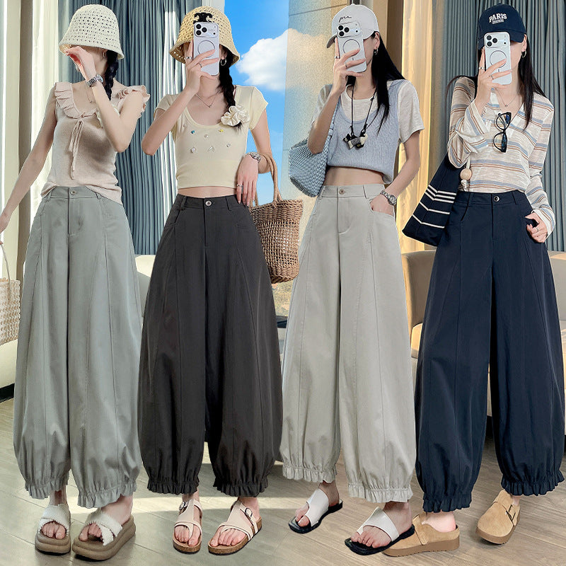 Flared Ankle-Length Pants for Women, Loose Fit, High Waist, Flowy Wide Leg Lantern Pants, Lightweight Summer Style