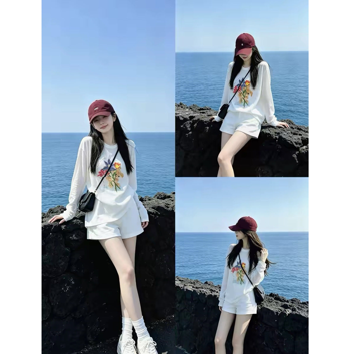 Women's Loose Long Sleeve T-Shirt Textured Cotton Blend  Slightly Sheer Summer Sun Protection Cover-Up