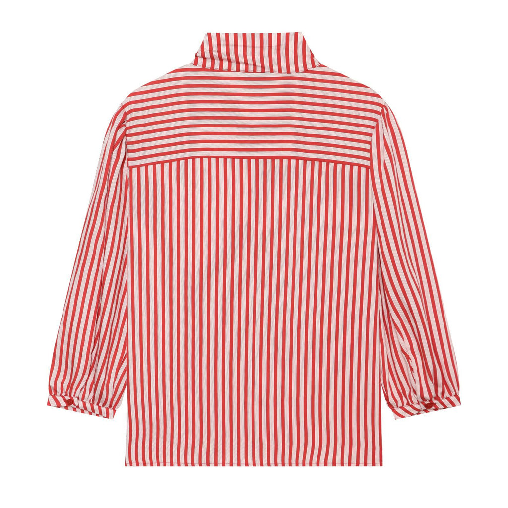 Butterfly bow ribbon collar striped shirt for women