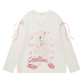 Cartoon Girl V-neck Hoodie Long sleeved T-shirt Female