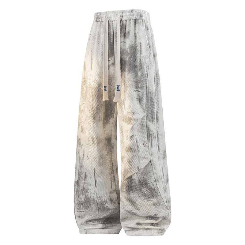 New Gradient Tie-Dye Dirty Style Casual Men's Wide-Leg Flat-Crotch Pants Heavyweight Long Trousers High