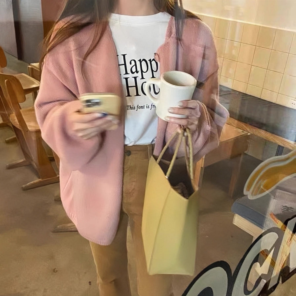Round Neck Knit Cardigan for Women, Versatile Single Button Inner Layer Sweater Coat