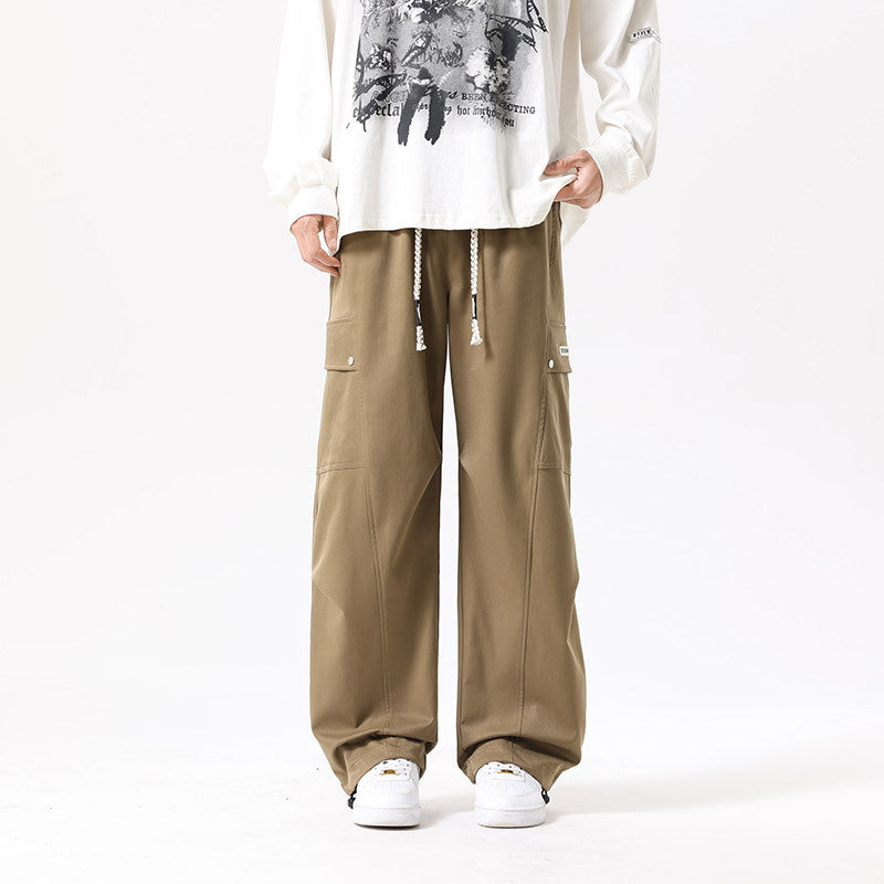 Spring and Autumn Trendy Men's Fashion Patch Pocket Cargo Pants, Plus Size, Loose Fit, Casual Sporty Trousers