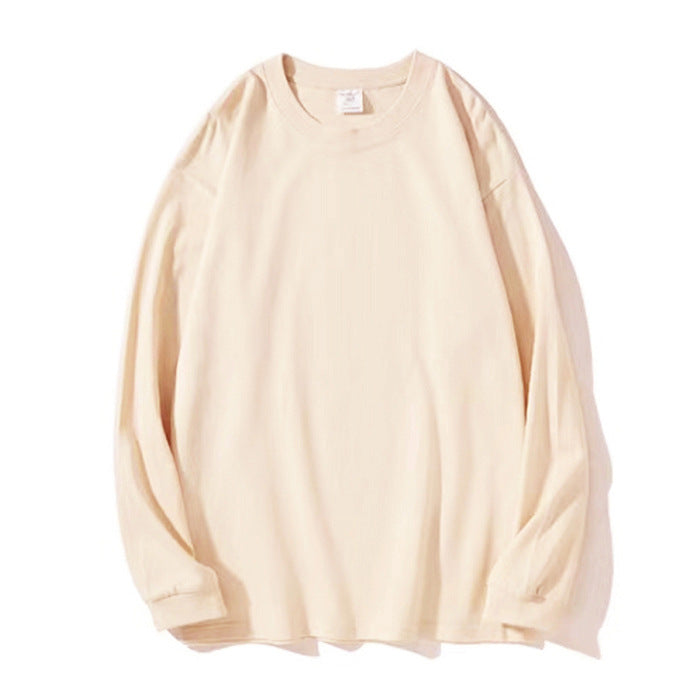 Preppy Style Long Sleeve Crew Neck T-Shirt Women's Oversized Heavyweight Cotton Tee