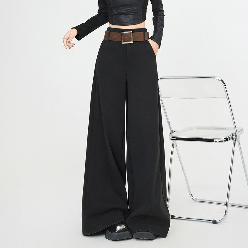 Autumn Wool Trousers for Women, High Waist, Slimming Straight Leg, Loose Wide Leg, Versatile Drapey Casual Floor-Length Pants