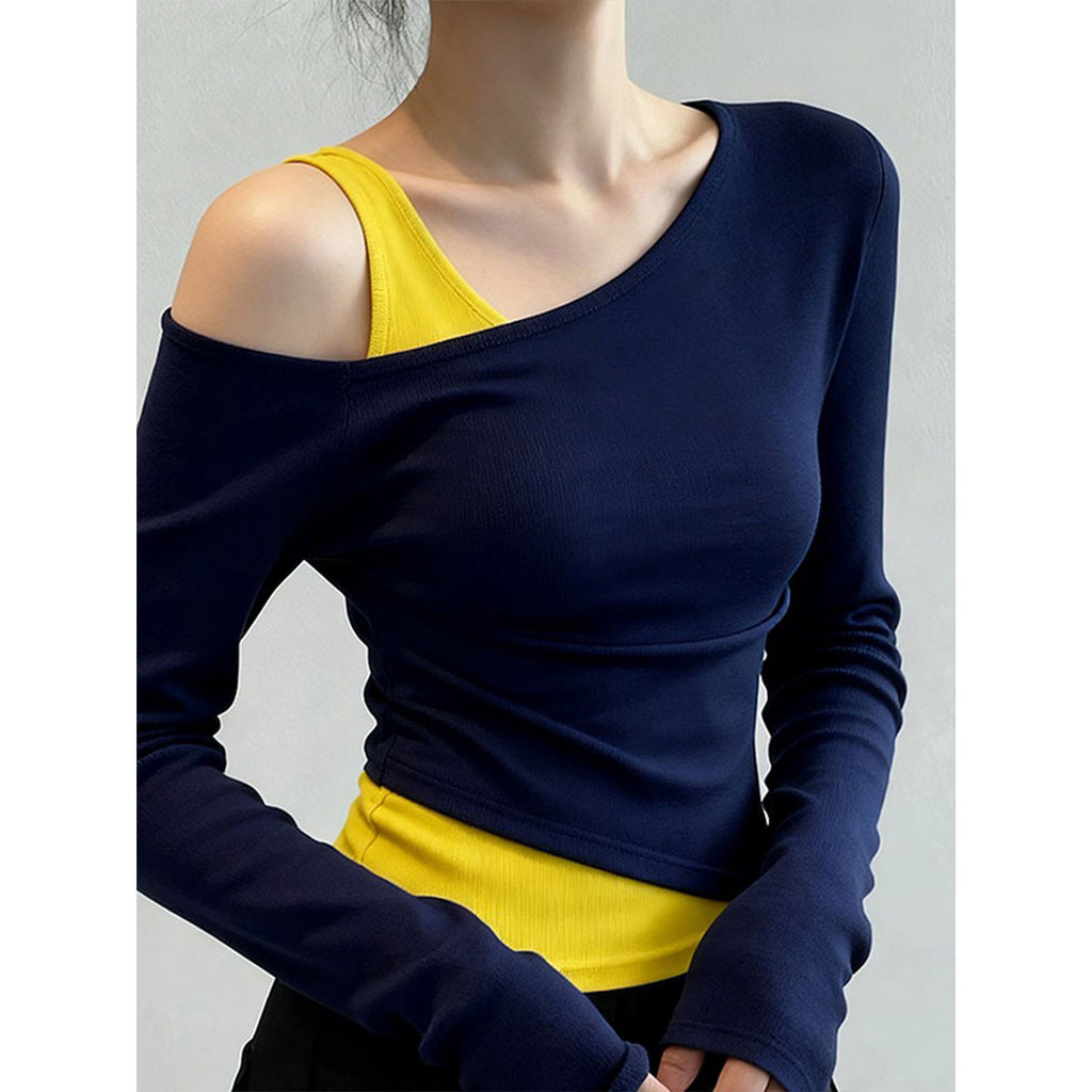Elegant Off-Shoulder Long Sleeve Fitted Waist Women's T-Shirt