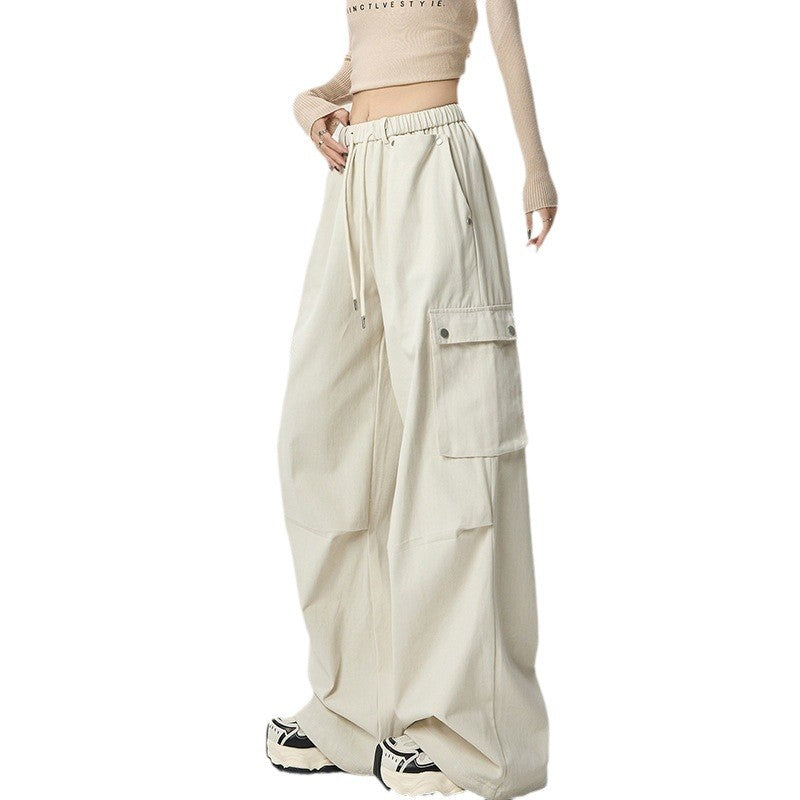 Hiking cargo pants for women, new loose casual wide-leg pants, autumn outdoor washed cotton high-waisted sport pants for women