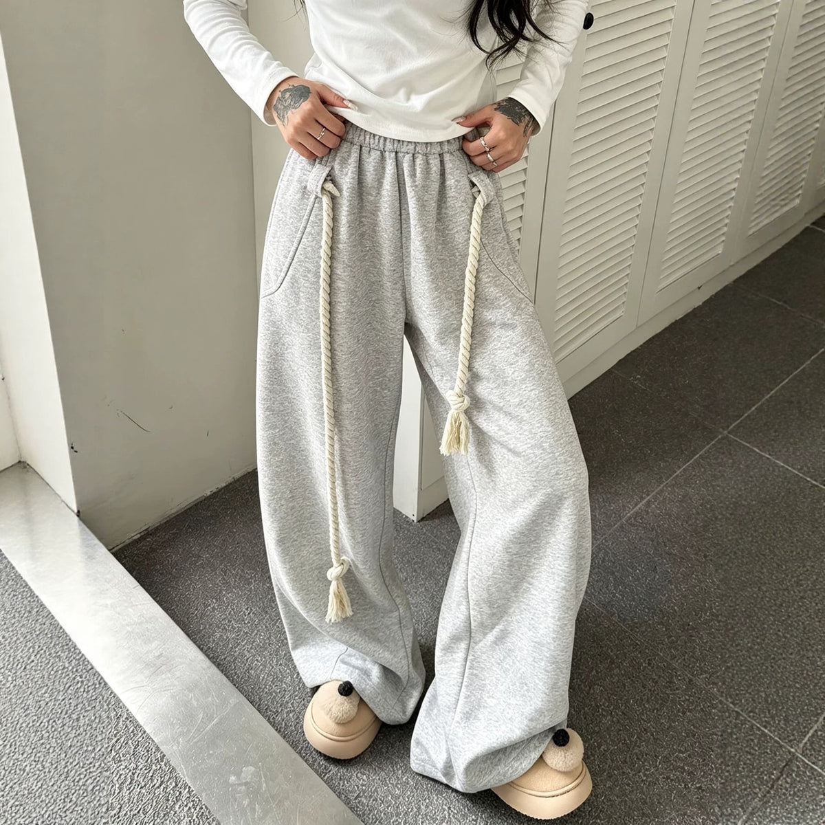 Casual Street Style Women's Loose Wide-Leg Sweatpants Fashionable Spring and Autumn High Street Sporty Pants