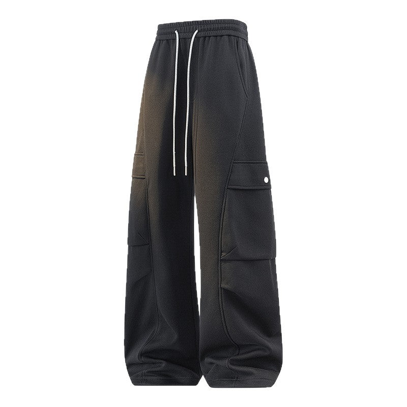 New Men's Cargo Casual Pants, Knife-Edge Flat-Crotch Pants Heavyweight Cotton Trousers, High-Quality Patchwork Straight Leg, Loose Fit